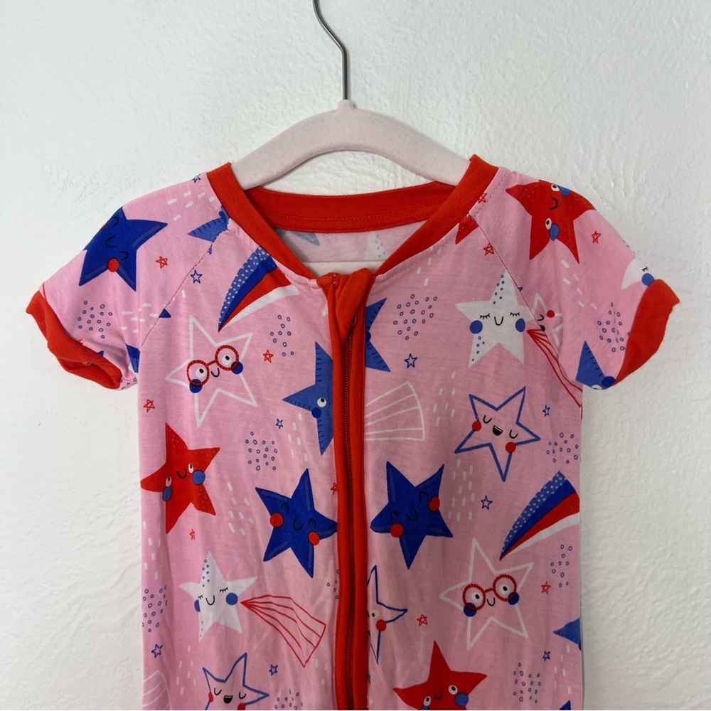 Little Sleepies Bamboo Zipper Romper Pink Star Print Short Sleeve Size 6-12M - Picture 3 of 8
